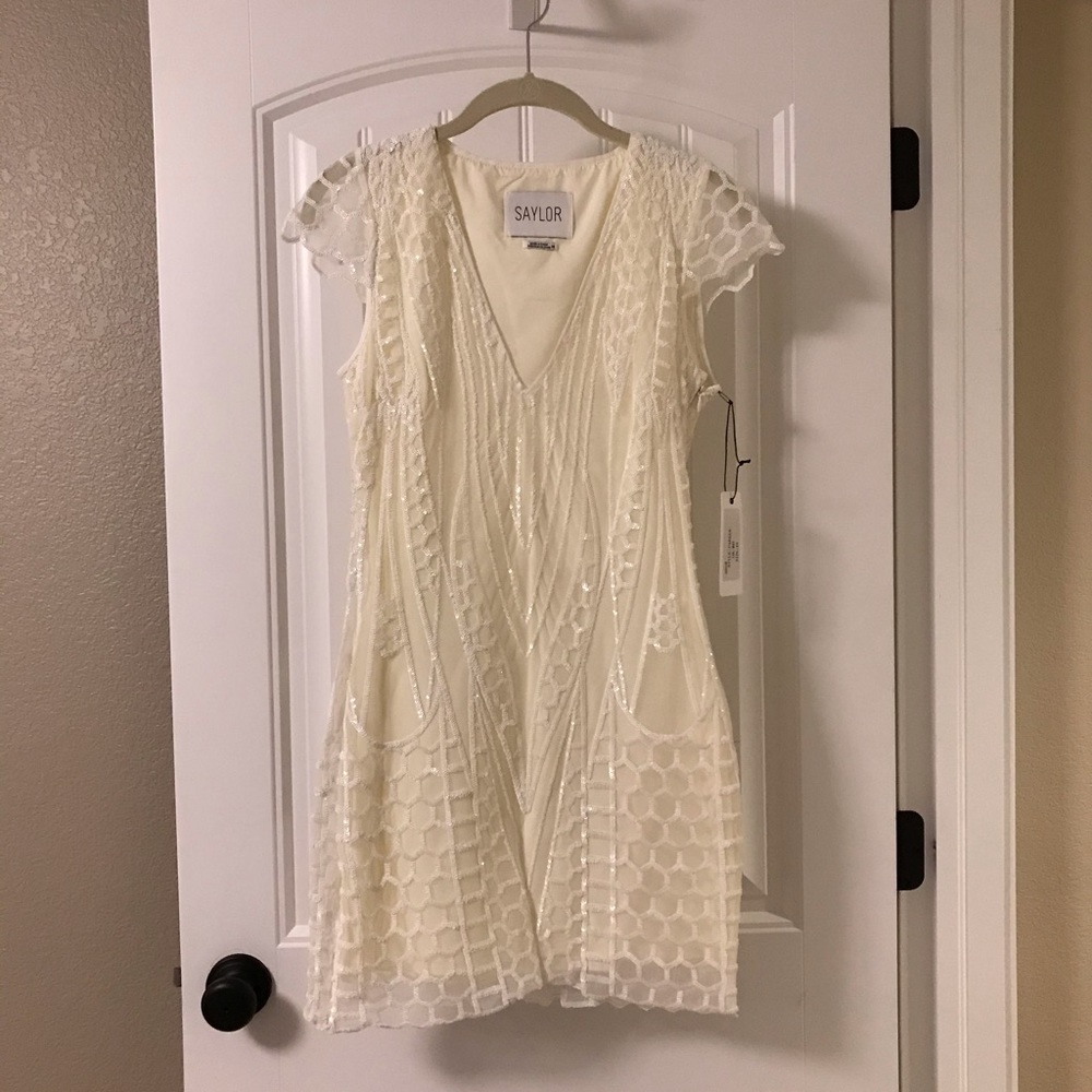 Saylor white sequin dress- NWT